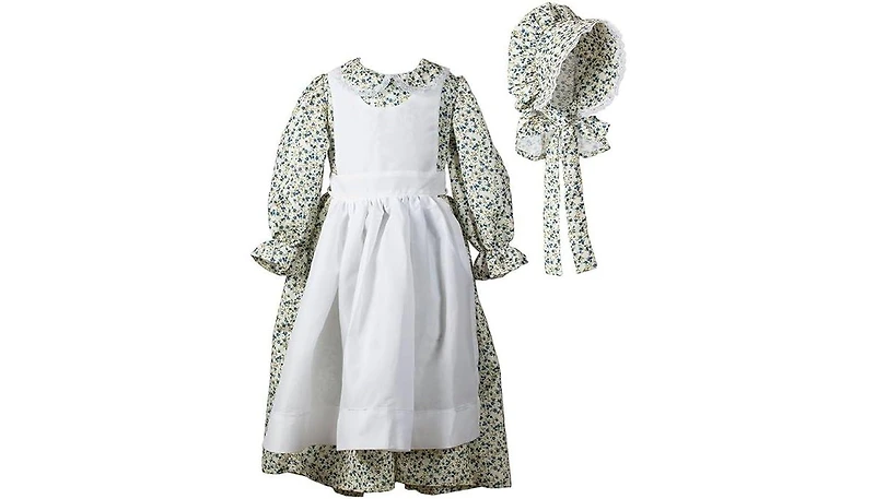 Dress Up America Toddler Pioneer Dress, Apron & Bonnet Costume Set