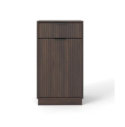 Chic Crate 10 Gal Tilt Out Trash Can Cabinet Woodgrain Wave Textured Pull Out Bin, Walnut Finish Kitchen Organizer