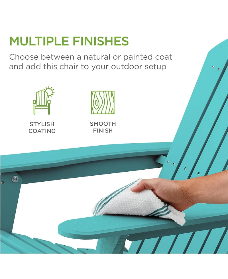 Best Choice Products Folding Adirondack Chair Outdoor, Wooden Accent Lounge Furniture w/ 350lb Capacity