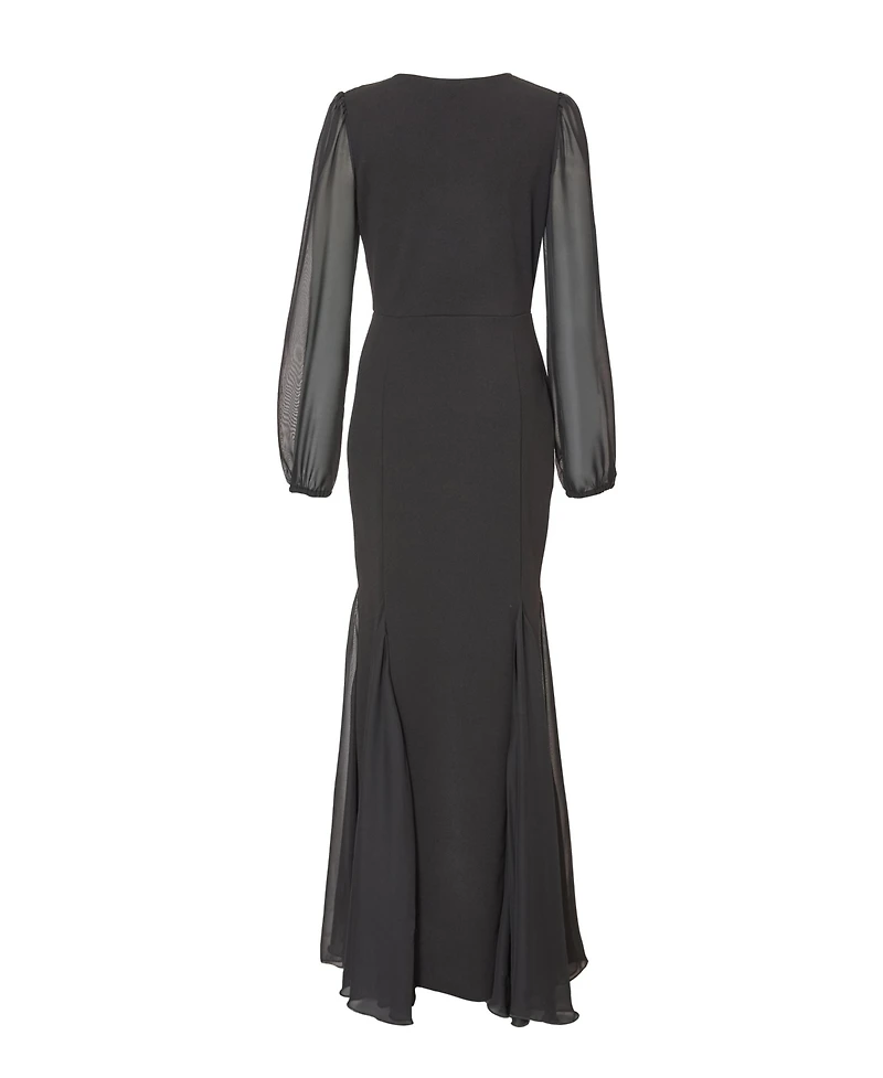 Quiz Women's Scuba Crepe Chiffon Long Sleeve Goad Maxi Dress