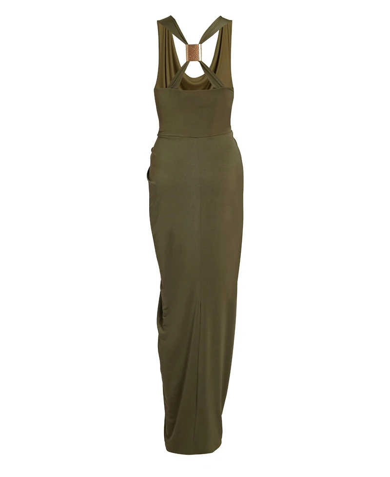 Quiz Women's Disco Cowl Hardware Detail Back Ruched Midi Dress