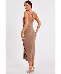 Quiz Women's Disco Cowl Hardware Detail Back Ruched Midi Dress