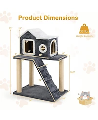 Gymax 35'' Modern Cat Tree 3-level Cat Condo Furniture w/ Openable Roof Sisal Scratching Posts