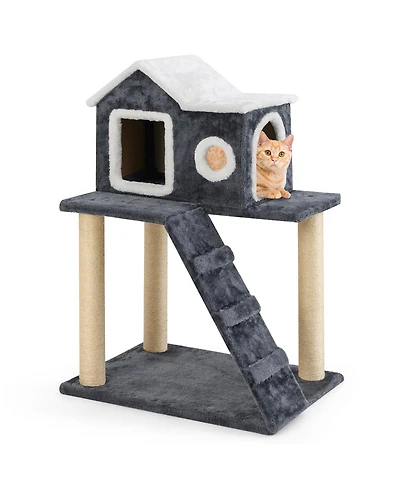 Gymax 35'' Modern Cat Tree 3-level Cat Condo Furniture w/ Openable Roof Sisal Scratching Posts