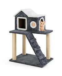Gymax 35'' Modern Cat Tree 3-level Cat Condo Furniture w/ Openable Roof Sisal Scratching Posts