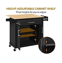 36” H Kitchen Island Cart on Wheels with Solid Wood Top & Storage White