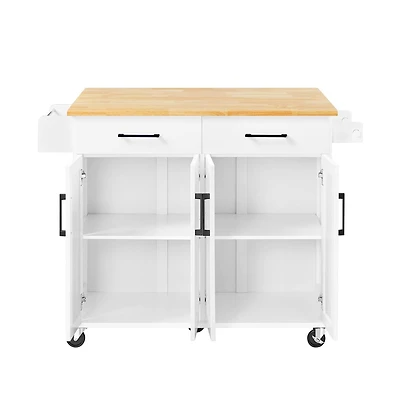 36” H Kitchen Island on Wheels with Solid Wood Tabletop White