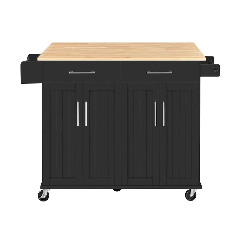 36” H Kitchen Island on Wheels with Solid Wood Tabletop White