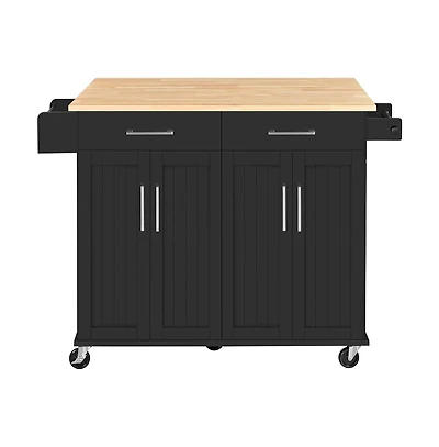 36” H Kitchen Island on Wheels with Solid Wood Tabletop White
