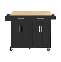 36” H Kitchen Island on Wheels with Solid Wood Tabletop White