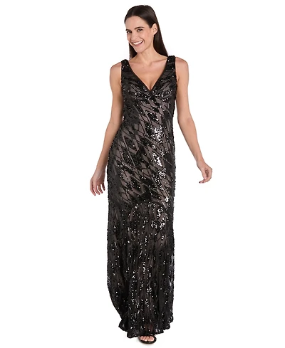 R & M Richards Women's Puff Print Mesh Dress