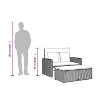Patio Sofa Black Pe Rattan 2-Seater
