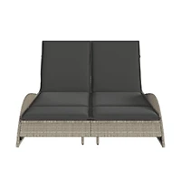 Patio Sun Lounger Light Gray Pe Rattan, Powder-Coated Steel Double