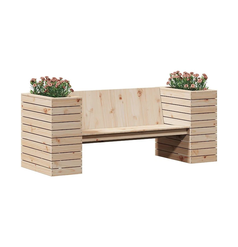 Planter Bench Natural Pine Solid Pine Wood 66.9x23.6x25.6 in