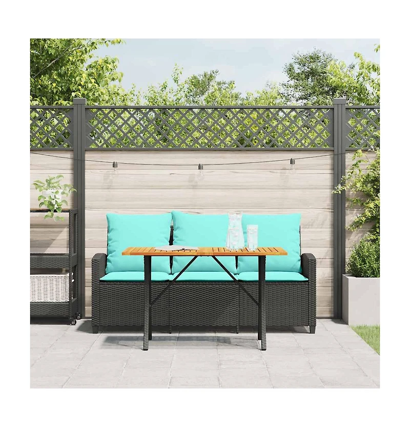 Patio Sofa -Seater with Cushions&Table Poly Rattan