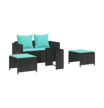 5 Piece Patio Sofa Set with Cushions Stackable Poly Rattan