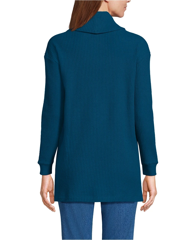 Lands' End Women's Petite Long Sleeve Waffle Cowl Neck Tunic