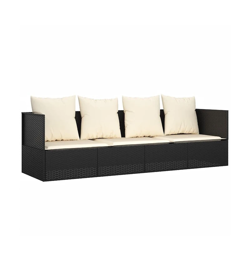 Outdoor Lounge Bed Black Poly Rattan, Powder-Coated Steel, Polyester