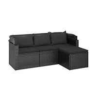 3-seater Garden Sofa Black Pe rattan, powder-coated steel Large