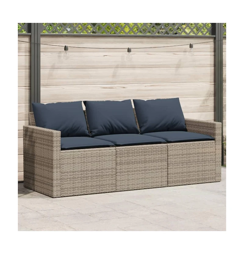 Garden Sofa Grey Pe Rattan 3-Seater Removable Covers