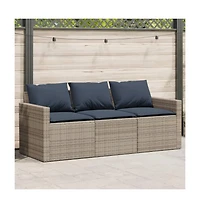 Garden Sofa Grey Pe Rattan 3-Seater Removable Covers