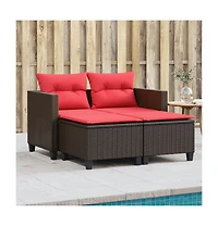 Garden Sofa Brown, Red Pe rattan, Steel, Polyester 2-seater