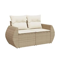 Garden Sofa Beige Poly Rattan, Powder-Coated Steel, Polyester
