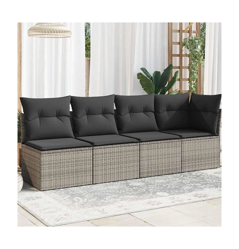 Garden Sofa Grey Pe rattan, powder-coated steel, polyester 4-seater