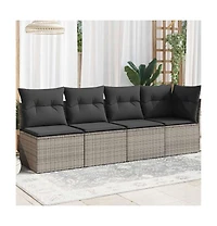 Garden Sofa Grey Pe rattan, powder-coated steel, polyester 4-seater