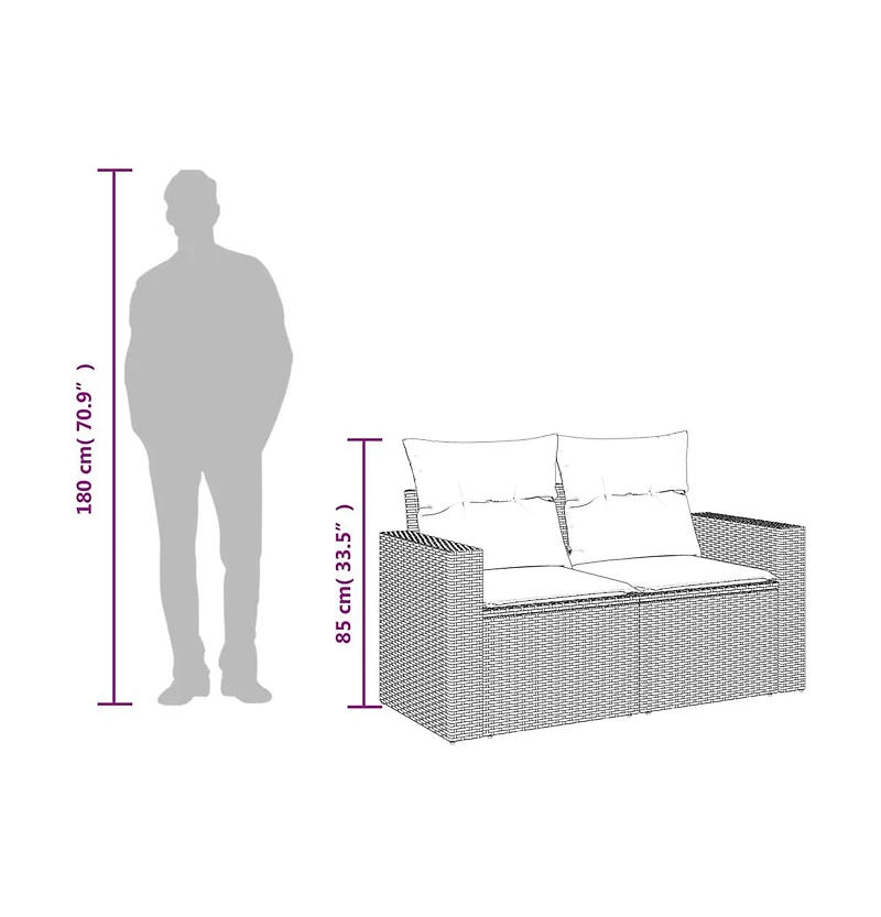 Garden Sofa Grey Pe rattan Medium Adjustable Feet Garden Sofa