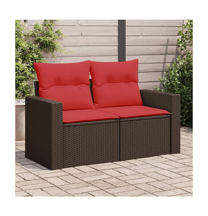 Patio Sofa with Cushions -Seater Brown Poly Rattan