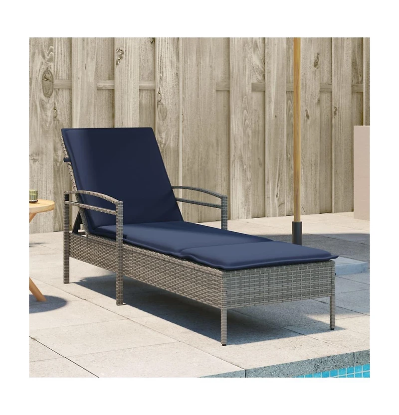 Sun Lounger with Cushion Grey 24.8 x 78.7 x 31.9" Poly Rattan (Us only)