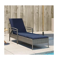 Sun Lounger with Cushion Grey 24.8 x 78.7 x 31.9" Poly Rattan (Us only)