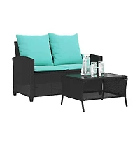 Patio Sofa 2-Seater with Cushions&Table Poly Rattan
