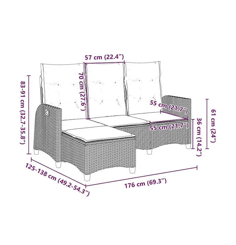 Reclining Garden Sofa Black Pe Rattan