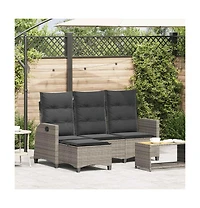 Reclining Garden Sofa Grey Pe Rattan, Powder-Coated Steel 3-Seater
