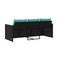 vidaXL Garden Sofa Black with blue cushions Pe rattan Medium
