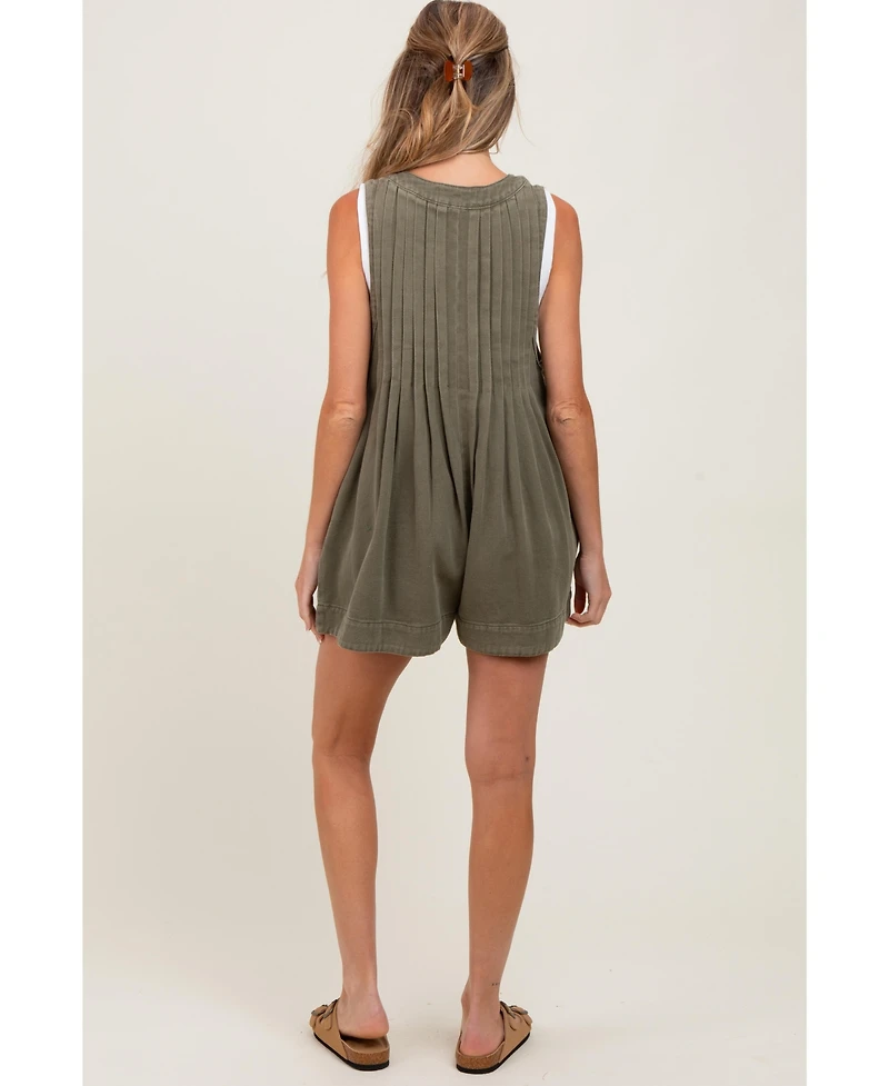 Pinkblush Maternity Deep V-Neck Pleated Front Tie Sleeveless Romper