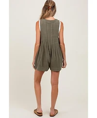 Pinkblush Maternity Deep V-Neck Pleated Front Tie Sleeveless Romper