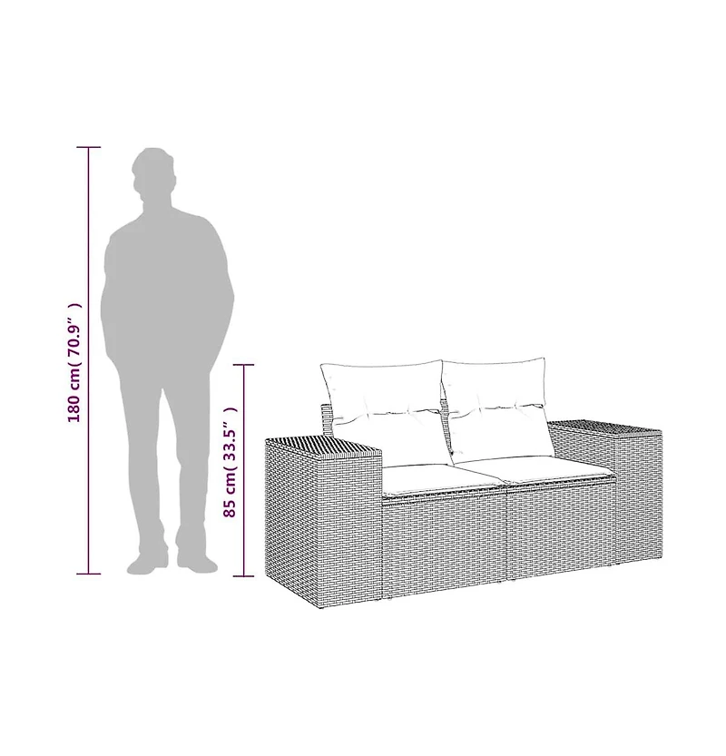 vidaXL Garden Sofa Grey Pe rattan, powder-coated steel, polyester 2-seater
