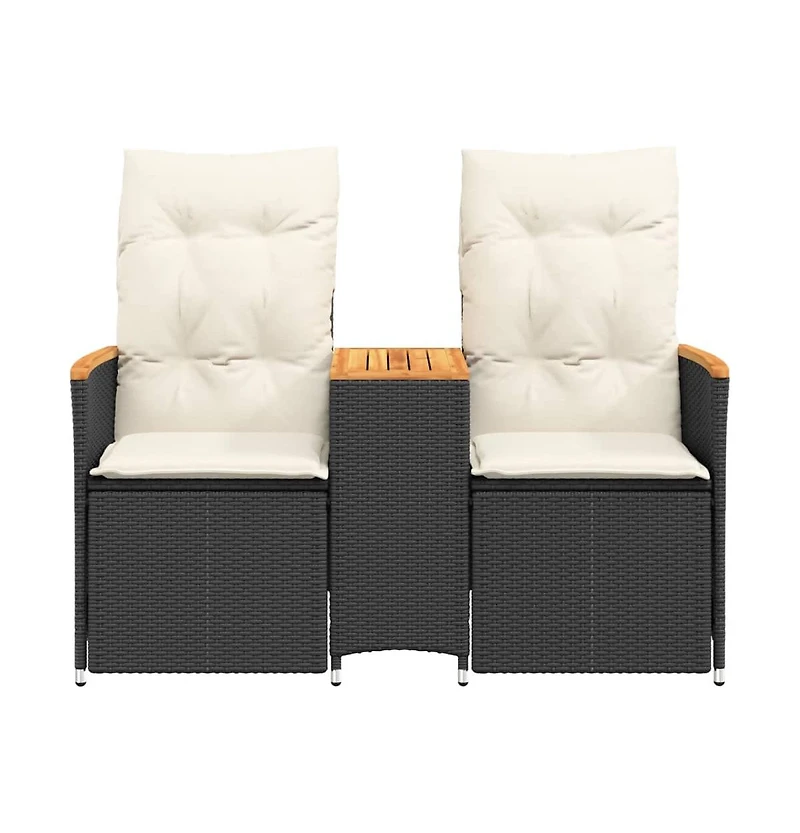 Reclining Garden Sofa Black Pe rattan 2-seater