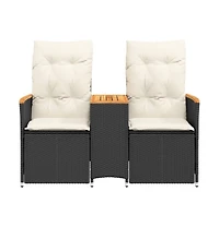 Reclining Garden Sofa Black Pe rattan 2-seater