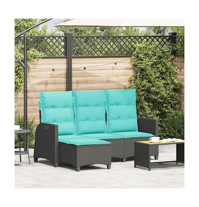 Reclining Patio Sofa with Cushions L-shaped Black Poly Rattan