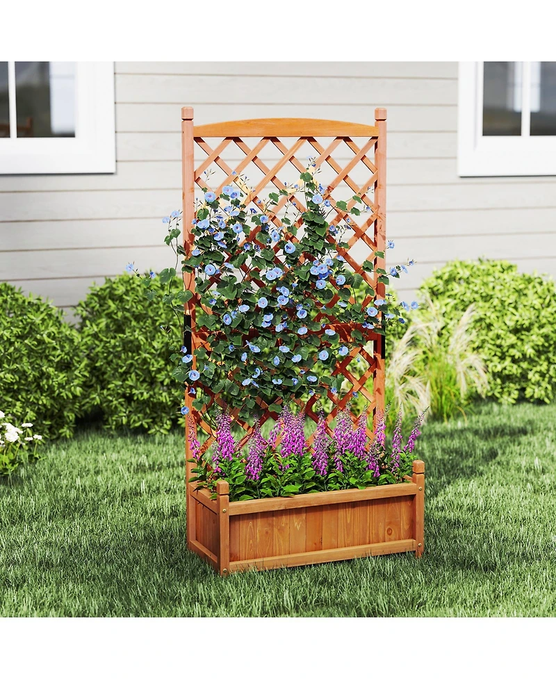 Gymax 60'' Tall Raised Garden Bed w/ Diamond Lattice Trellis Drainage Holes Outdoor