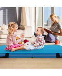 Hongge 4ft x 4ft x 4in Bi-Folding Gymnastic Tumbling Mat with Handles and Cover-Blue