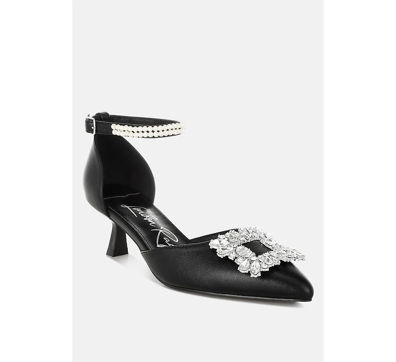 London Rag Onkana Diamante Brooch Kitten Heel Sandals Women