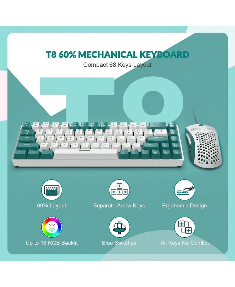 60% Rgb Gaming Keyboard And Mouse Combo - Wired Mechanical Keyboard, 68 Keys Tkl Compact Mini Layout, Up To 6400 Dpi, For Pc Gamer