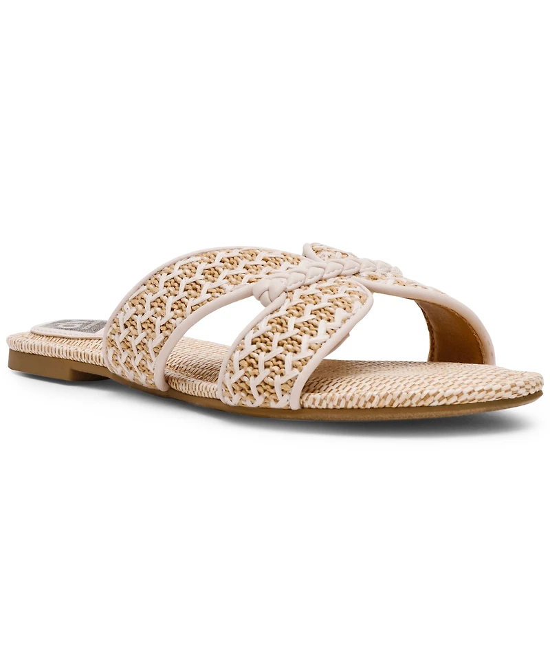 Dv Dolce Vita Women's Geeya Raffia Criss Cross Strap Flat Slide Sandals