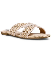 Dv Dolce Vita Women's Geeya Raffia Criss Cross Strap Flat Slide Sandals
