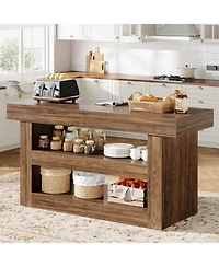 Tribesigns 55-Inch Kitchen Island with Storage, Farmhouse 3-Tier Stationary Island Table